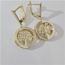 Серьги подвески ювелирная бижутерия Итальянское золото (покрытие желтое 14к), вставка: фианиты, цвет: прозрачный, арт.313.297