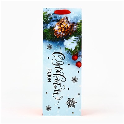 Пакет под бутылку подарочный новогодний ламинированный «С Новым годом», 13×36×10
