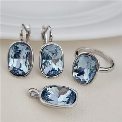 Комплект ювелирной бижутерии серьги, кулон и кольцо 20 р, покрытие посеребрение, вставка: искусственный кристалл, цвет: небесно-голубой, арт.314.865-20