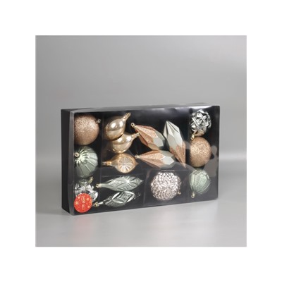 Ёлочные игрушки «Вереница», новогодние, набор 16 шт. (8 шаров, 8 сосулек), зелено - коричневый