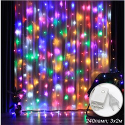 Гирлянда светодиодная Занавес 3х2 м, 240 LED 8 режимов / GN15 /уп 50/ разноцветный