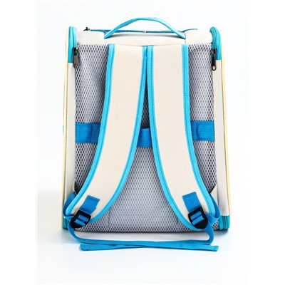 Рюкзак для переноски кошек и собак, прозрачный, 32×28×38 см, бело-синий