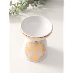 Аромалампа для эфирных масел «Древо жизни», керамика, белая с золотом, 9.3×9.3×11.8 см