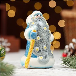 Фигурка фарфор «Дед Мороз Снеговей голубая шуба», 10 см