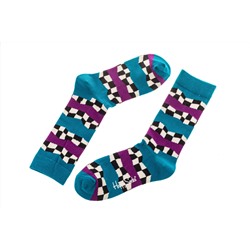 Носки женские с высокой резинкой и геометрическим принтом, хлопок-полиамид-эластан, цвет голубой