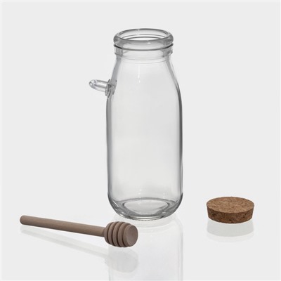 Ёмкость для мёда и варенья Доляна «Парфе», 250 мл, 7×14 см, с деревянной ложкой, стекло, прозрачная, МИКС вида