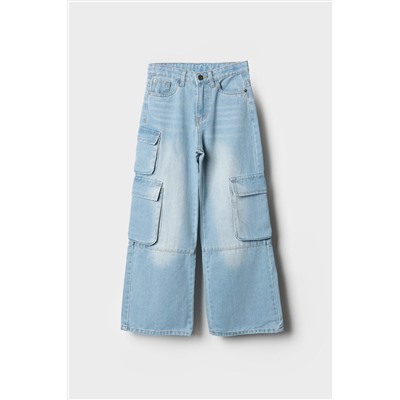 Брюки текстильные джинсовые для девочек PLAYTODAY, 1240612