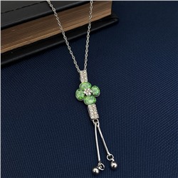 Колье цепочка длинная с кулоном, цвет: серебристый, вставка: фианиты, цвет: зеленый и прозрачный, арт.007.159