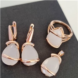 Комплект ювелирная бижутерия коллекция  "Дубай" серьги, кулон и кольцо 20 р, покрытие: позолота, вставка: фианит, цвет: молочный, арт.313.055-20