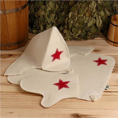 Набор для бани «Будёновец», 3 предмета: шапка, коврик, рукавица