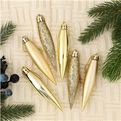 Ёлочные игрушки 6 шт. «Сосулька заострённая», 8×2 см, золото