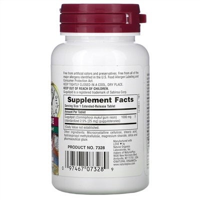 Nature's Plus, Herbal Actives, Gugulipid, с замедленным высвобождением, 1000 мг, 30 вегетарианских таблеток