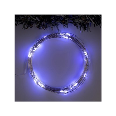 Гирлянда «Нить» 5 м роса, IP20, серебристая нить, 50 LED, мерцание всех светодиодов, батарейки AAх3 (нет в комплекте), свечение белое