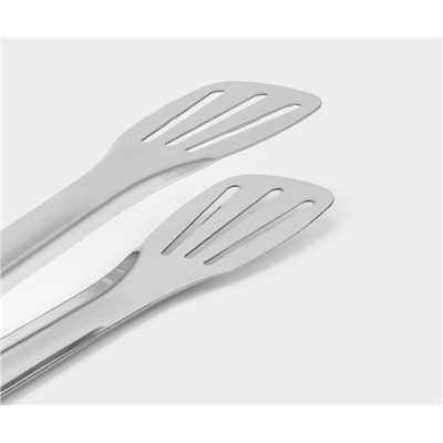 Щипцы кухонные «Лопатка», 201 сталь, 24 см, цвет серебристый