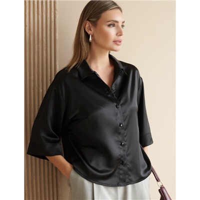 Блузка с короткими рукавами из плотного струящегося сатина