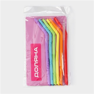 Трубочки силиконовые для напитков Доляна, 6 трубочек (1×21.5 см), ёршик