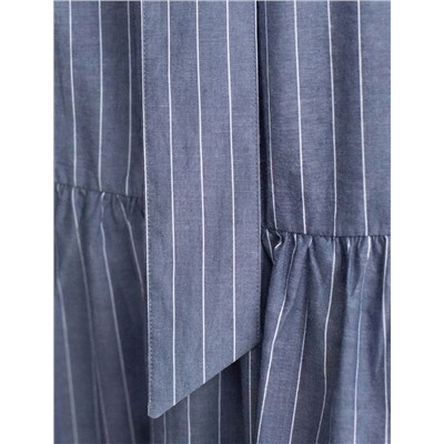 Платье в полоску А-силуэта с поясом из легкого хлопкового поплина