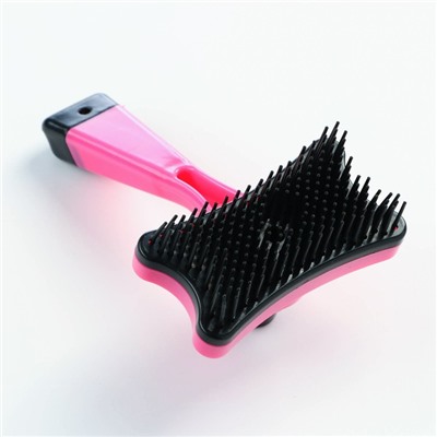 Пуходёрка «Косточка», 8.5×12.5 см, с самоочисткой, пластик, розовая