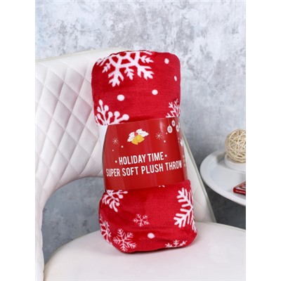 Плед флисовый 150х200 см Красный со снежинками / GP611-5 /уп 20/100/ 696143 новогодний