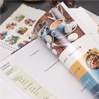 Книга для записи кулинарных рецептов на спирали А4 80л "Рецепты моей семьи" 4цв. разделителя, с наклейками (091719) 34456 Хатбер