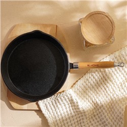 Сковорода SL Home, d=25, h=4.4 см, на деревянной подставке, индукция, чугун, чёрная