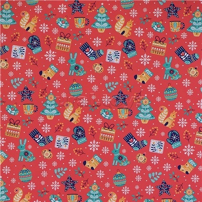 Упаковочная бумага "Пряничная"НОВОГОДНЯЯ  рулон в термопленке. Размер 70х100 см.