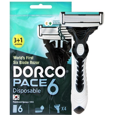 Набор подарочный DORCO РАСЕ-6 (2 предмета) (Станок 4шт. с несъемной головкой +гель д/бритья SERIES 75мл в косметичке