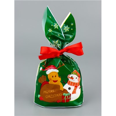 Пакет подарочный новогодний, полиэтиленовый с ушками «Дед Мороз в очках», МИКС, 13×23 см