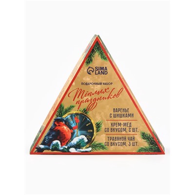 Подарочный новогодний набор «Советский»: чай травяной 25 г × 3 шт., варенье с шишками 100 мл., крем-мёд 120 г × 2 шт.