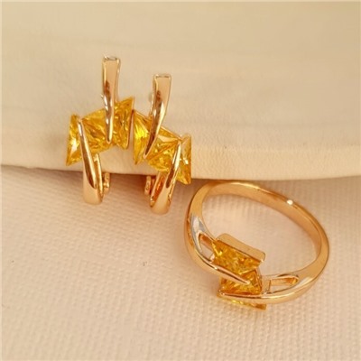 Комплект ювелирной бижутерии коллекция "Дубай" серьги и кольцо 20 р, покрытие позолота, вставка: фианиты, цвет: желтый, арт.314.998-20