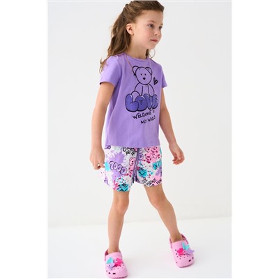 Комплект трикотажный для девочек: фуфайка (футболка), шорты PLAYTODAY, 1240015