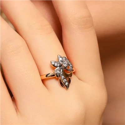 Кольцо 17 р ювелирная бижутерия коллекция "Дубай", покрытие позолота, вставка: фианиты, цвет: прозрачный, арт.314.944-17