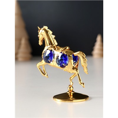 Фигурка металл «Лошадка маленькая» с 4 синими хрусталиками на подставке, 6.5×4×8.5 см