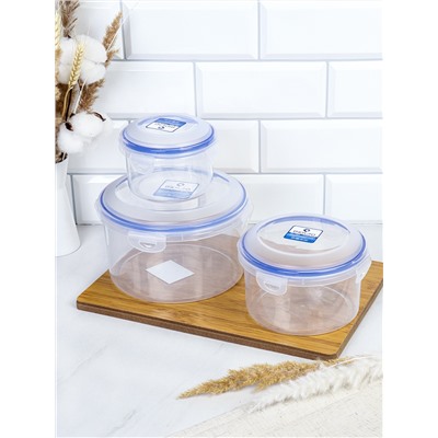 Набор пластиковых контейнеров Люкс круглый 3 штуки 450/1100/2100 мл / YP3036B /уп 24/ ДОП СКИДКА НА КОРОБ 3%