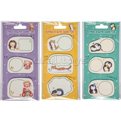 Набор клейкой бумаги для заметок "Cat, Penguin, Hedgehog" 55x55 мм, 3x20 листов