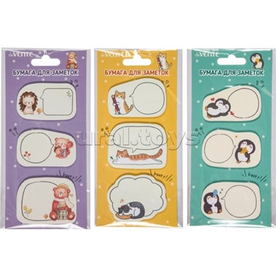 Набор клейкой бумаги для заметок "Cat, Penguin, Hedgehog" 55x55 мм, 3x20 листов