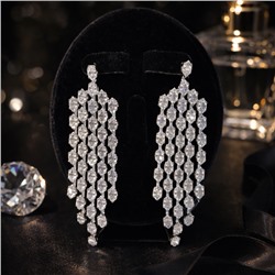 Серьги бижутерия висячие вечерние с камнями, цвет: серебристый и прозрачный, арт.012.068
