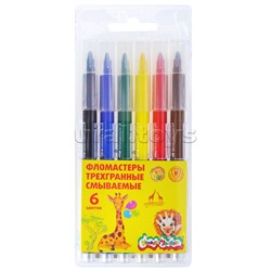 Фломастеры 6 цв., трехгранные грифель 3мм