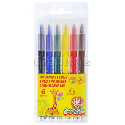 Фломастеры 6 цв., трехгранные грифель 3мм