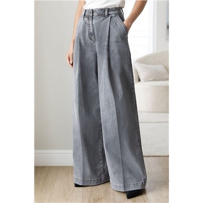 Широкие джинсы с защипами из эластичного денима VILATTE, 1230655