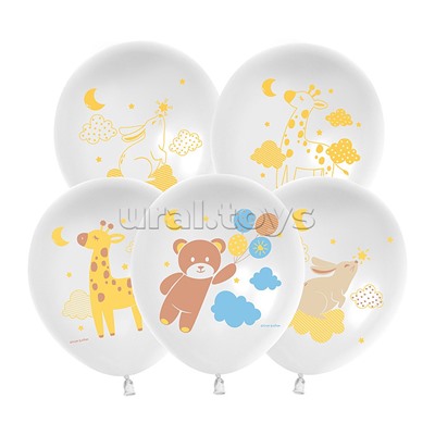 Шар (12''/30 см) Любимые зверята, Белый, пастель, 2 ст, 25 шт.