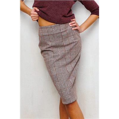 Юбка теплая в клетку миди 273-1BRN НАТАЛИ, 1232215
