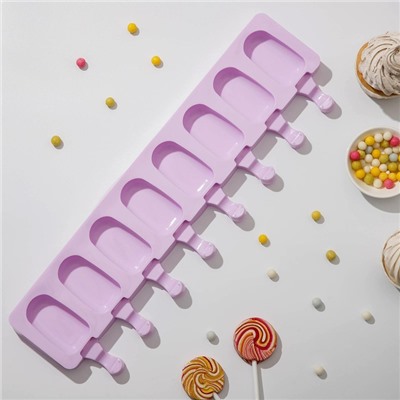 Форма для мороженого Доляна «Эскимо», силикон, 42×12 см, 8 ячеек (6.8×3.8 см), МИКС