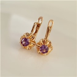 Серьги цветы ювелирная бижутерия коллекция "Дубай", покрытие позолота,  вставка: фианит, цвет: фиолетовый, арт.217.439