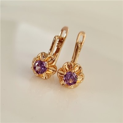 Серьги цветы ювелирная бижутерия коллекция "Дубай", покрытие позолота,  вставка: фианит, цвет: фиолетовый, арт.217.439