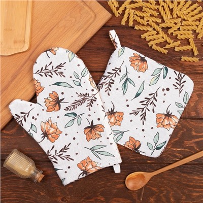 Набор кухонный Доляна Oleander: варежка 20×27 см, прихватка 19×19 см, 100% хлопок