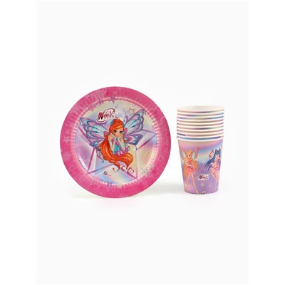 Посуда одноразовая бумажная на 10 персон: стаканы, тарелки, скатерть, ВИНКС