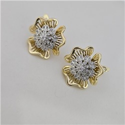 Серьги цветы ювелирная бижутерия Итальянское золото (покрытие желтое 14к), вставка: фианиты, цвет: прозрачный, арт.313.361