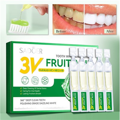 Эссенция для отбеливания зубов с фруктовыми кислотами и витаминами Sadoer, 10 ампул по 1,5 мл.