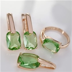 Комплект ювелирной бижутерии коллекция "Дубай" серьги, кулон и кольцо 17 р, покрытие позолота, вставка: фианиты, цвет: бледно-зеленый, арт.215.393-17